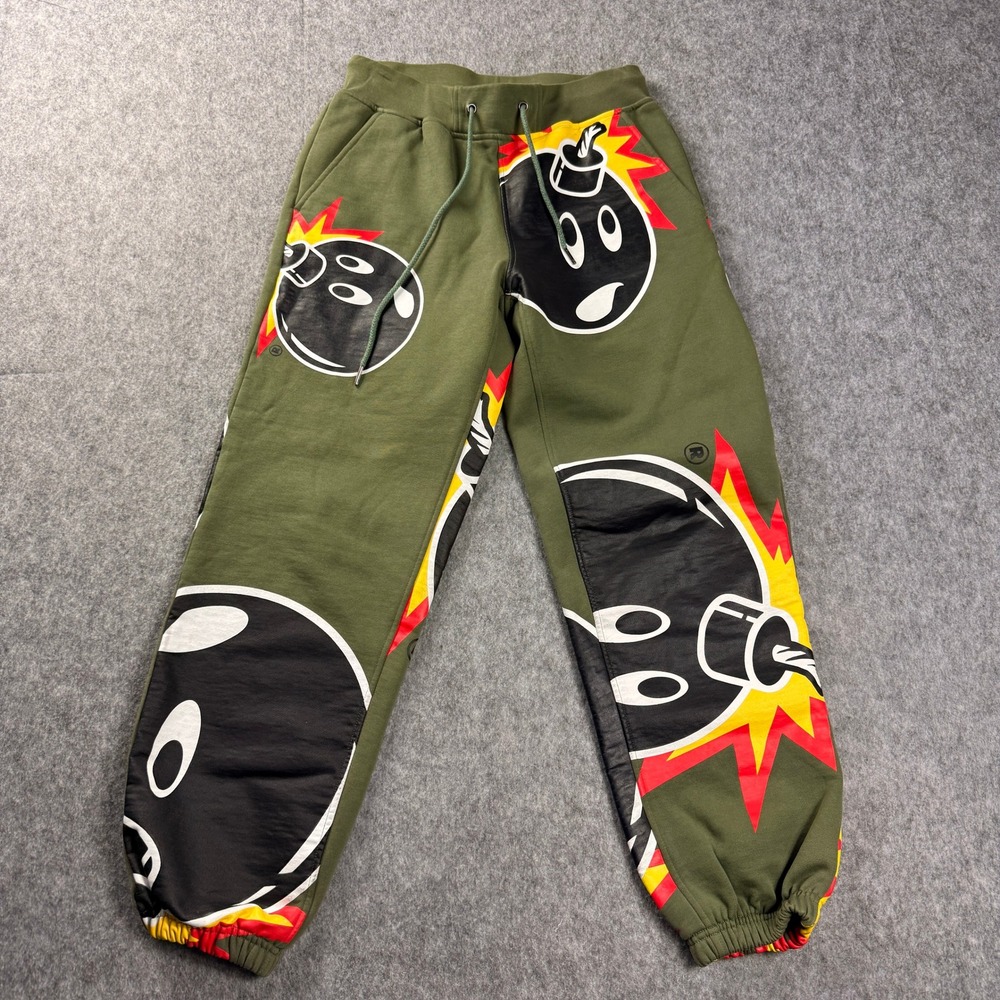 The Hundreds‎ Mens Sweatpants Size Small Olive Green Adam Bomb Graphic Joggers